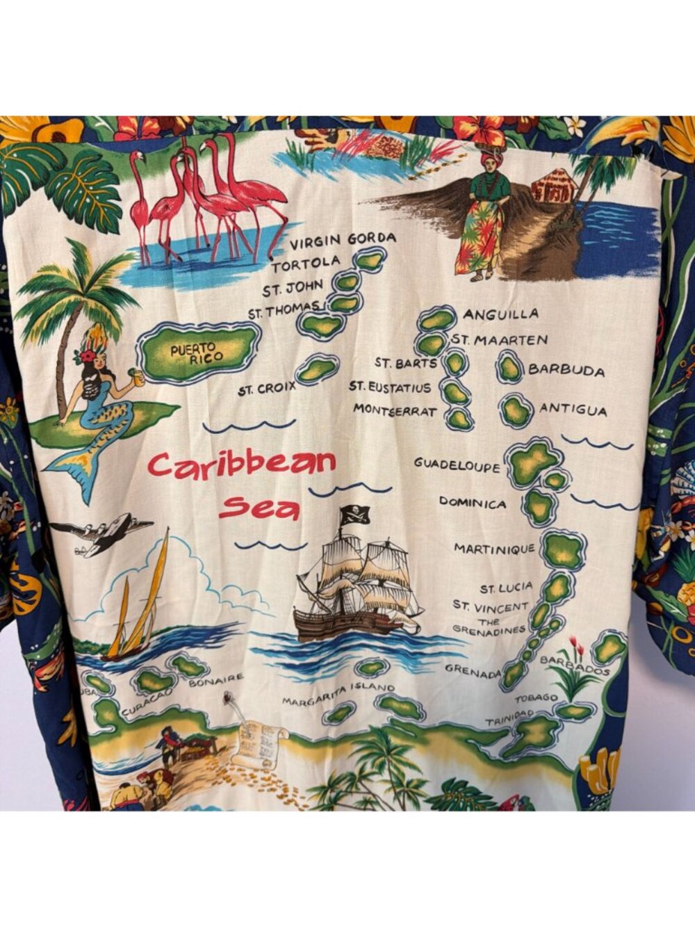 Vintage 90s Reyn Spooner Caribbean Map Aloha Shirt XL Hawaii Tiki Cruise Fish - Picture 5 of 7